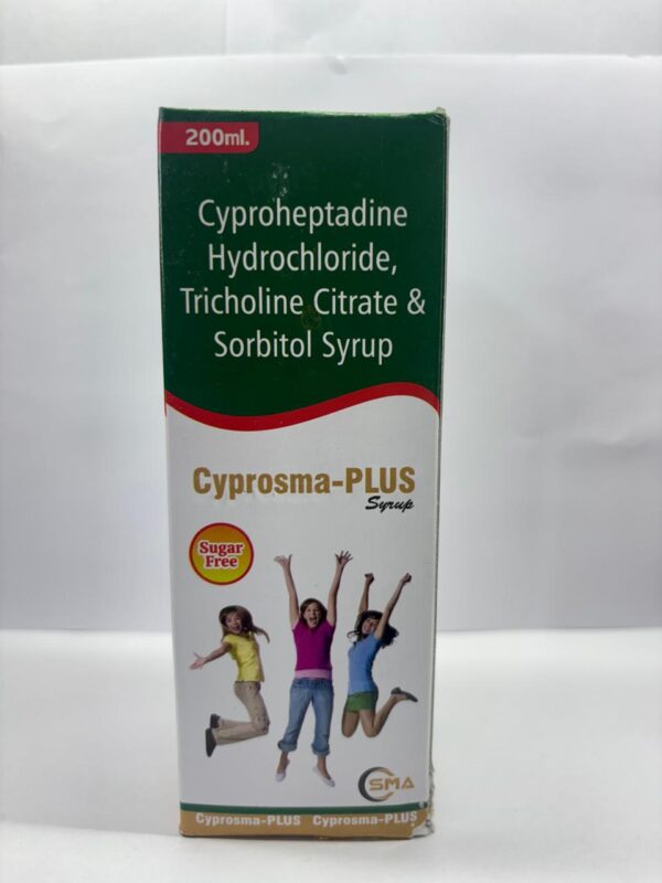 Cyprosma-PLUS Syrup 200 ml (Cyproheptadine HCl, Tricholine Citrate & Sorbitol Solution)